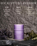 Bougie eucalyptus-lavande M&SENSE, cire naturelle et diffusion durable.