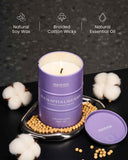 Bougie M&SENSE eucalyptus lavande mèche coton-fil assure une brûlure régulière.