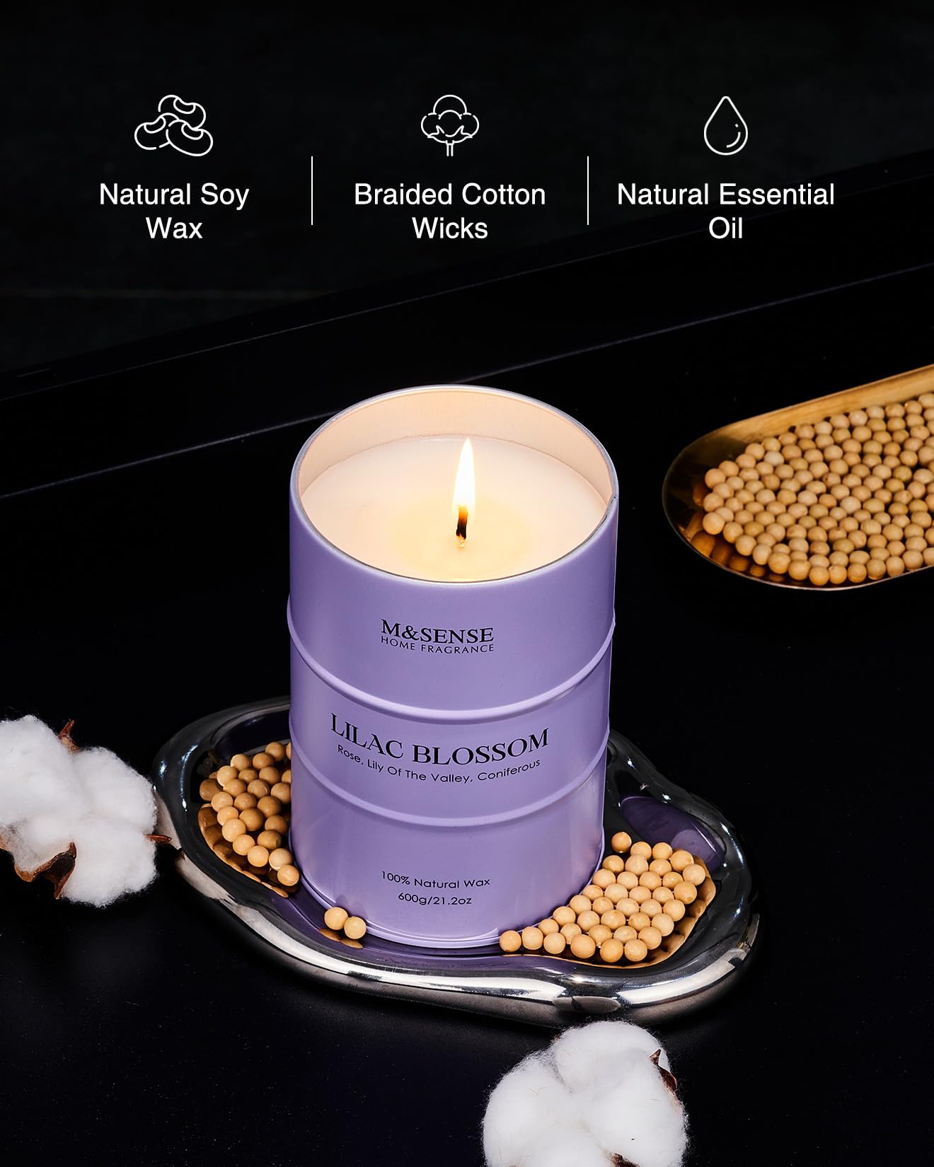M&SENSE Lilas, brûlage lent sans suie pour une pièce propre