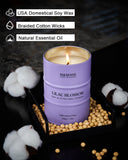 Bougie Lilas de M&SENSE avec flamme stable et diffusion d’arôme.