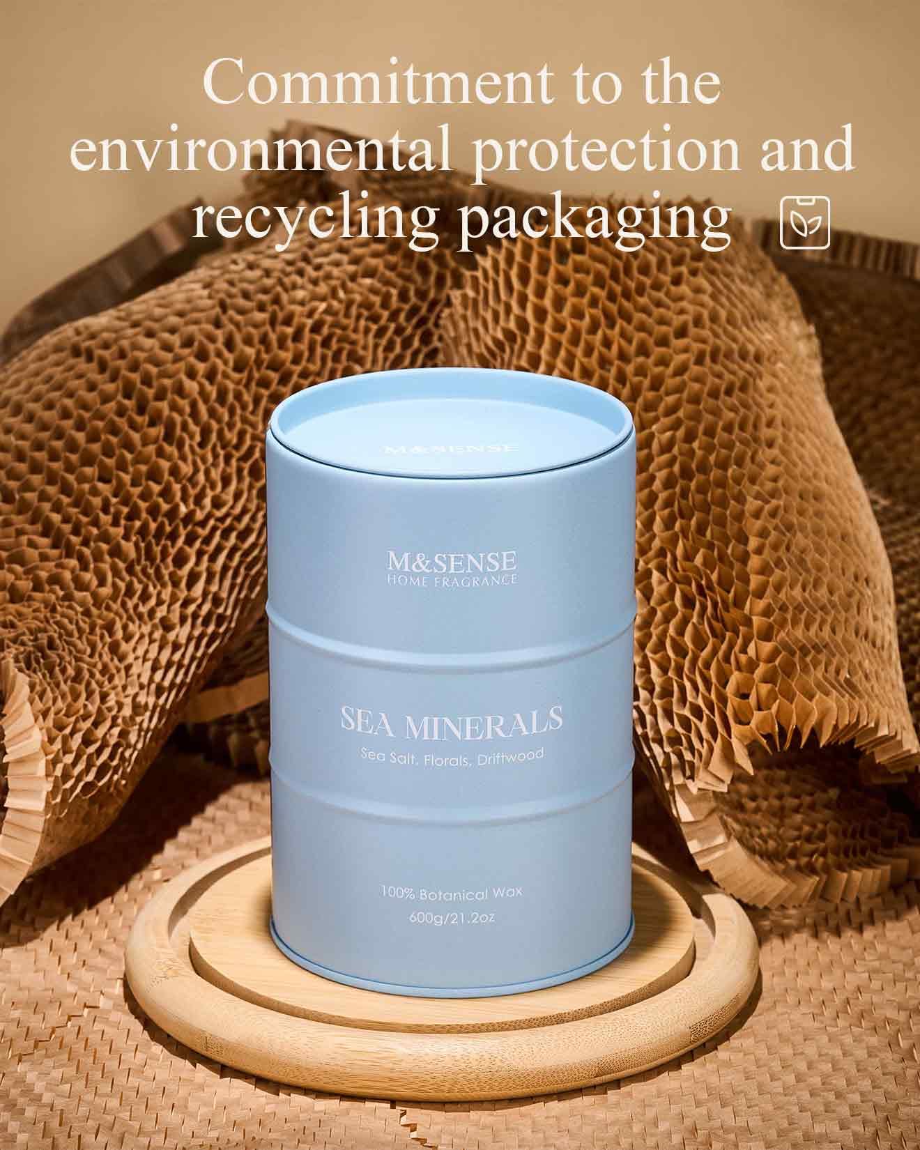 M&SENSE Bougie Minéraux Marins, emballage recyclable et matériau durable