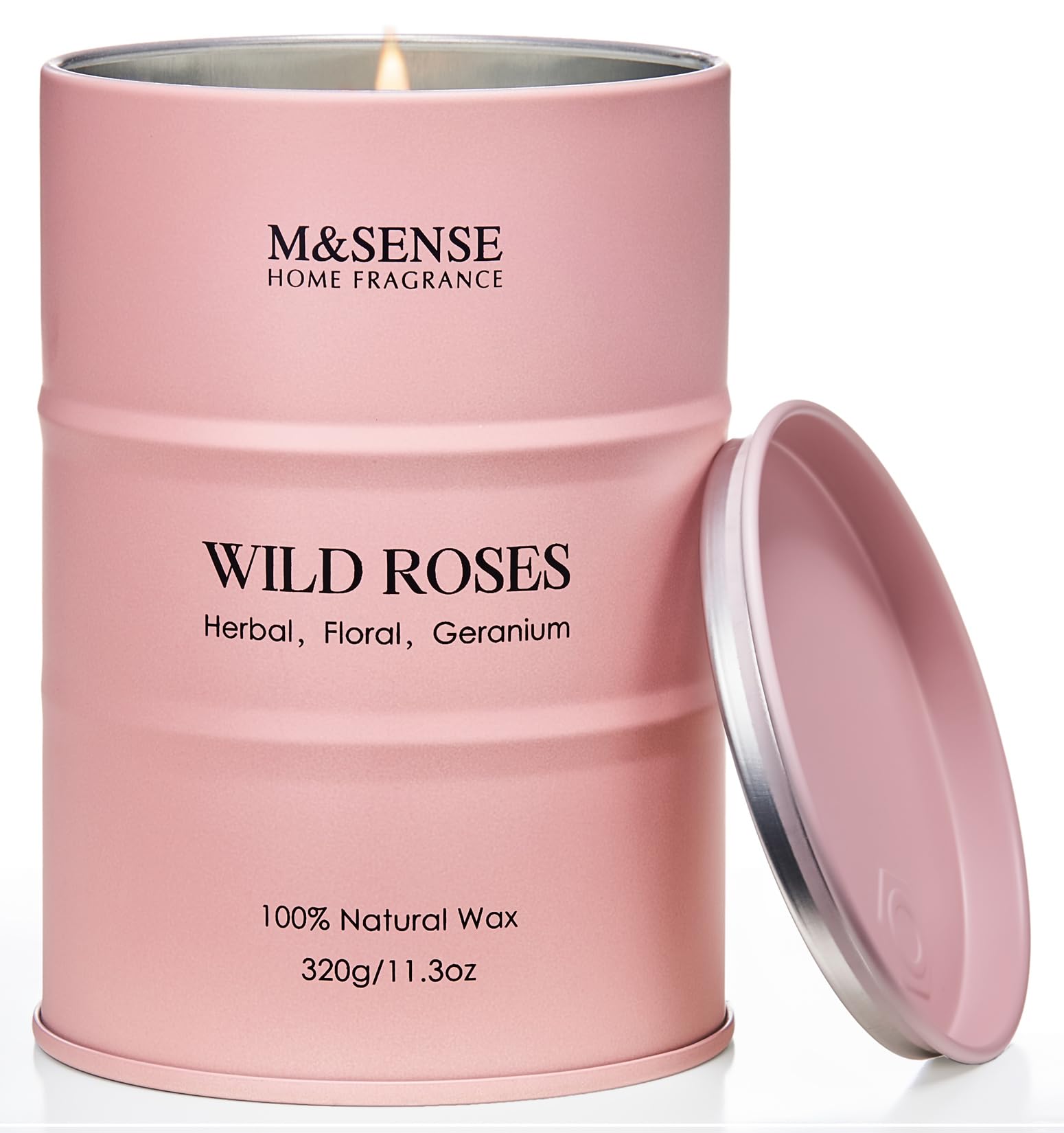 M&SENSE Bougie Rose Sauvage—70 heures, ambiance chaleureuse et durable.