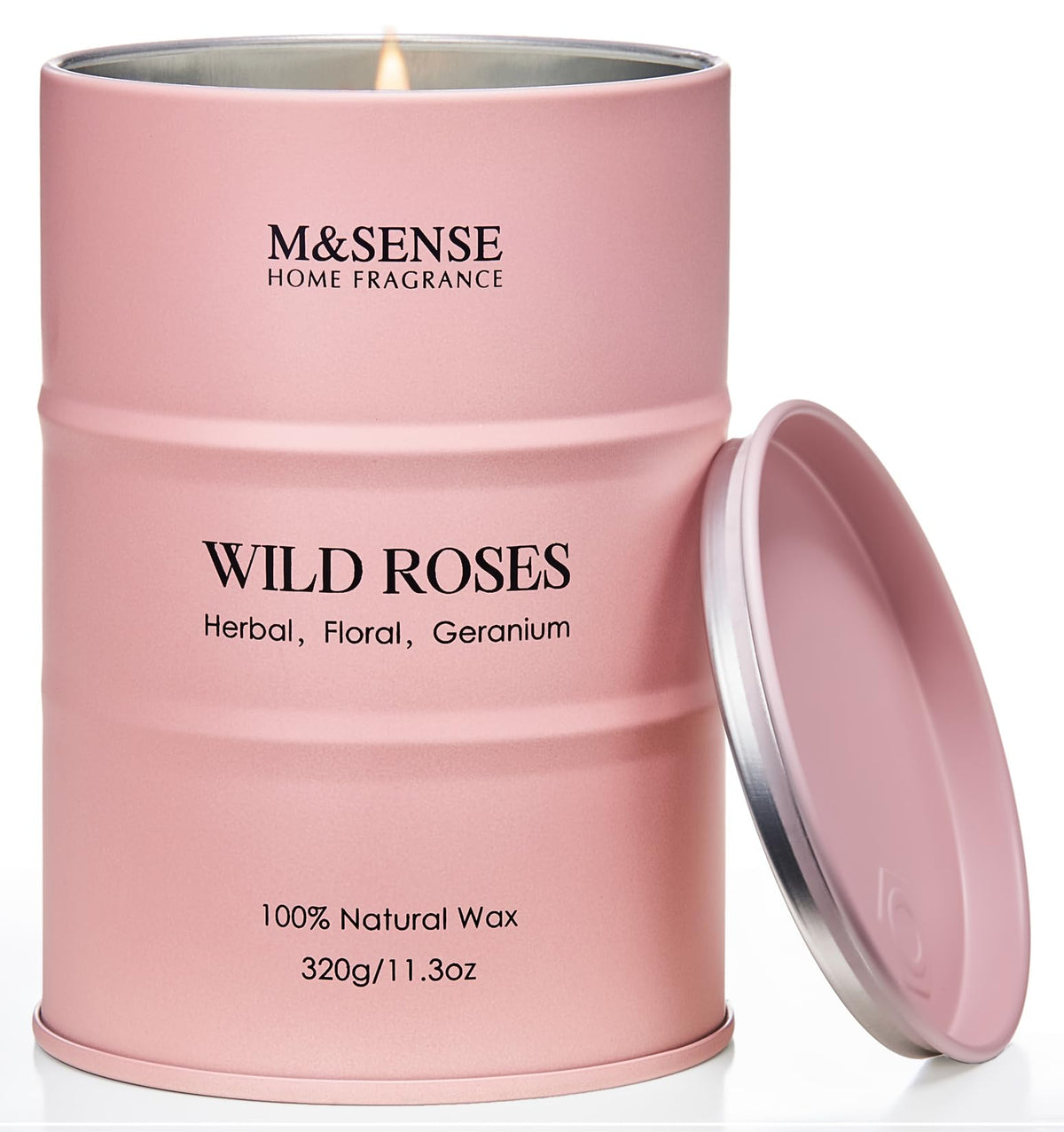 M&SENSE Bougie Rose Sauvage—70 heures, ambiance chaleureuse et durable.