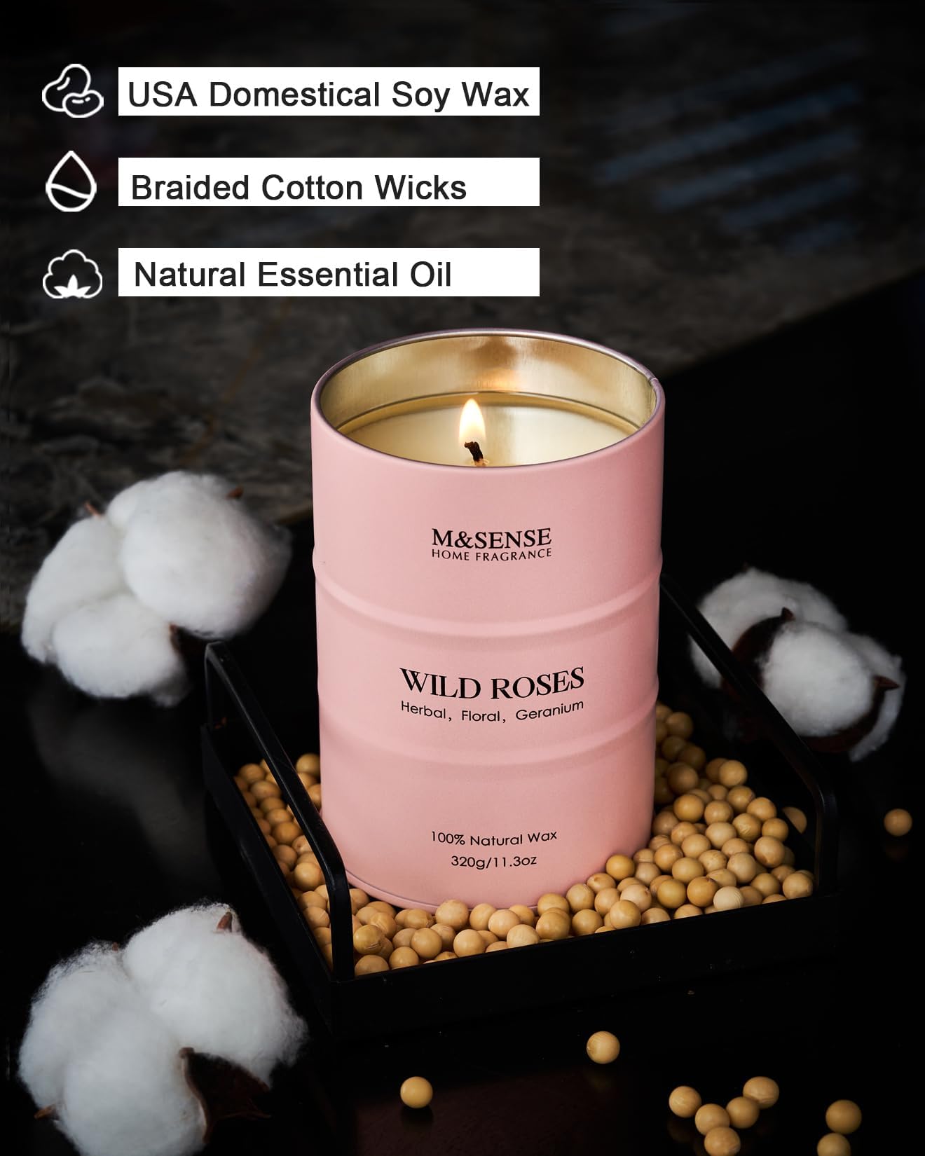 M&SENSE Bougie Rose Sauvage—emballage cadeau élégant.