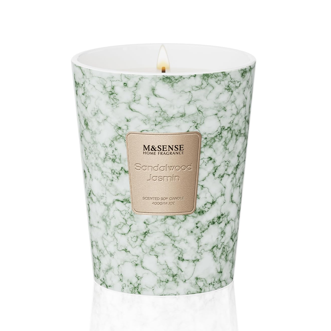 Bougie Santal Jasmin M&SENSE, trois mèches pour une ambiance riche.
