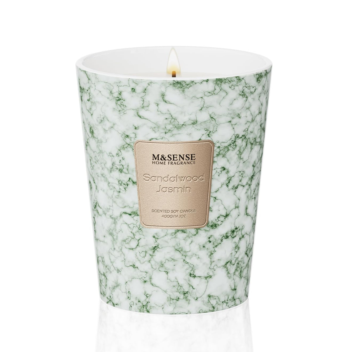 Bougie Santal Jasmin M&SENSE, trois mèches pour une ambiance riche.