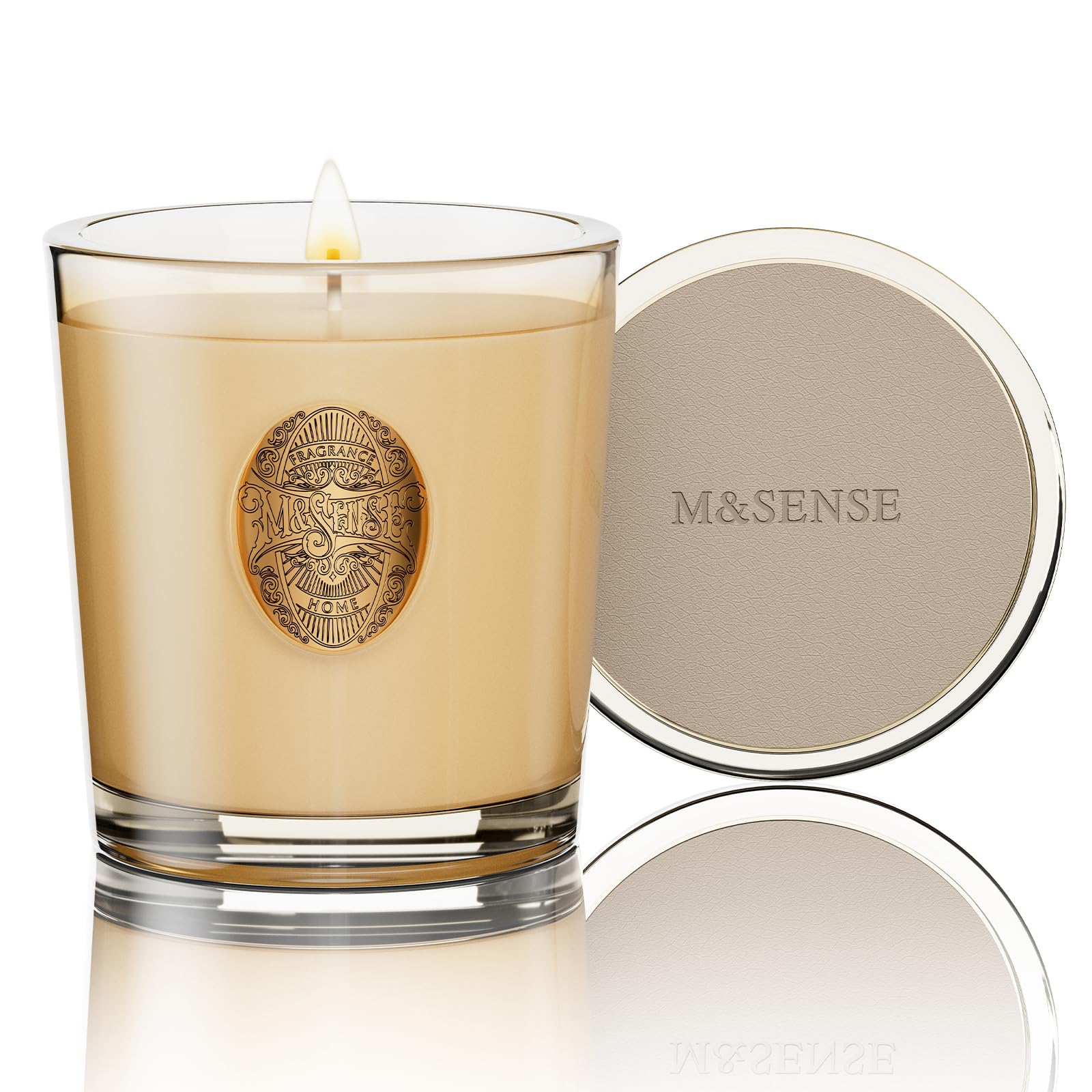 Bougie M&SENSE au soja Banane Feuille et Or — emballage élégant pour cadeau et déco.