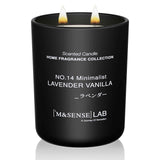 Bougie M&SENSE en pot verre, parfum Lavande Vanille, ambiance reposante.