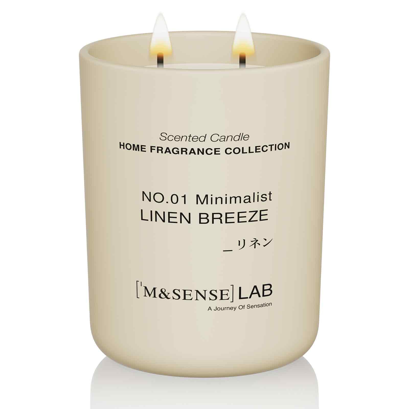 M&SENSE Linen Breeze dans un pot verre minimaliste pour une déco chic.