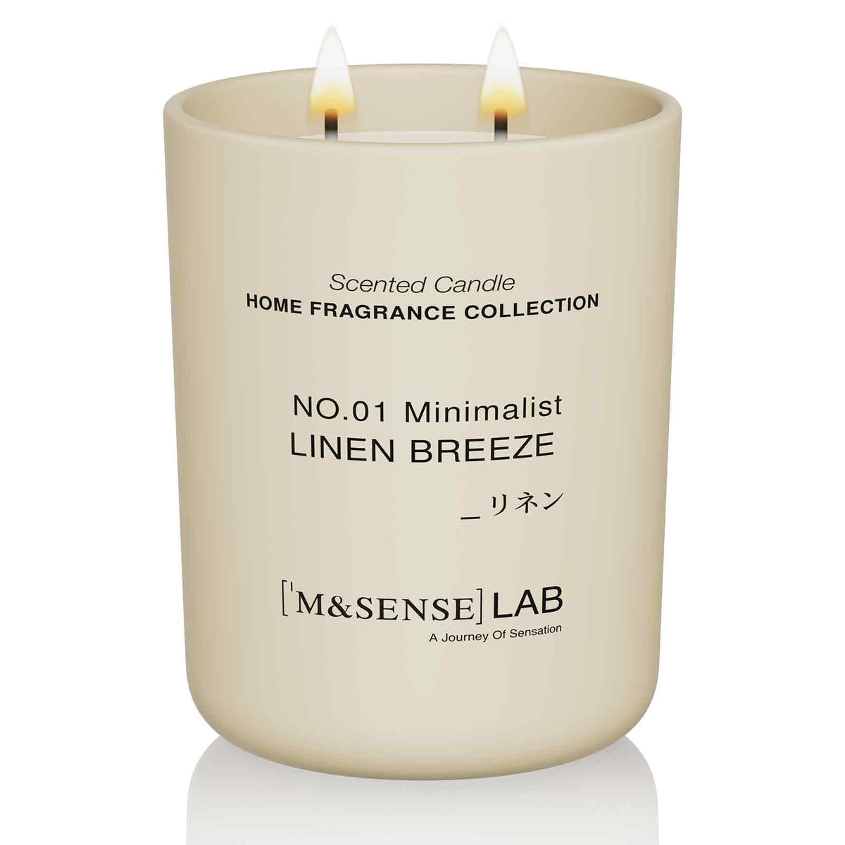 M&SENSE Linen Breeze dans un pot verre minimaliste pour une déco chic.