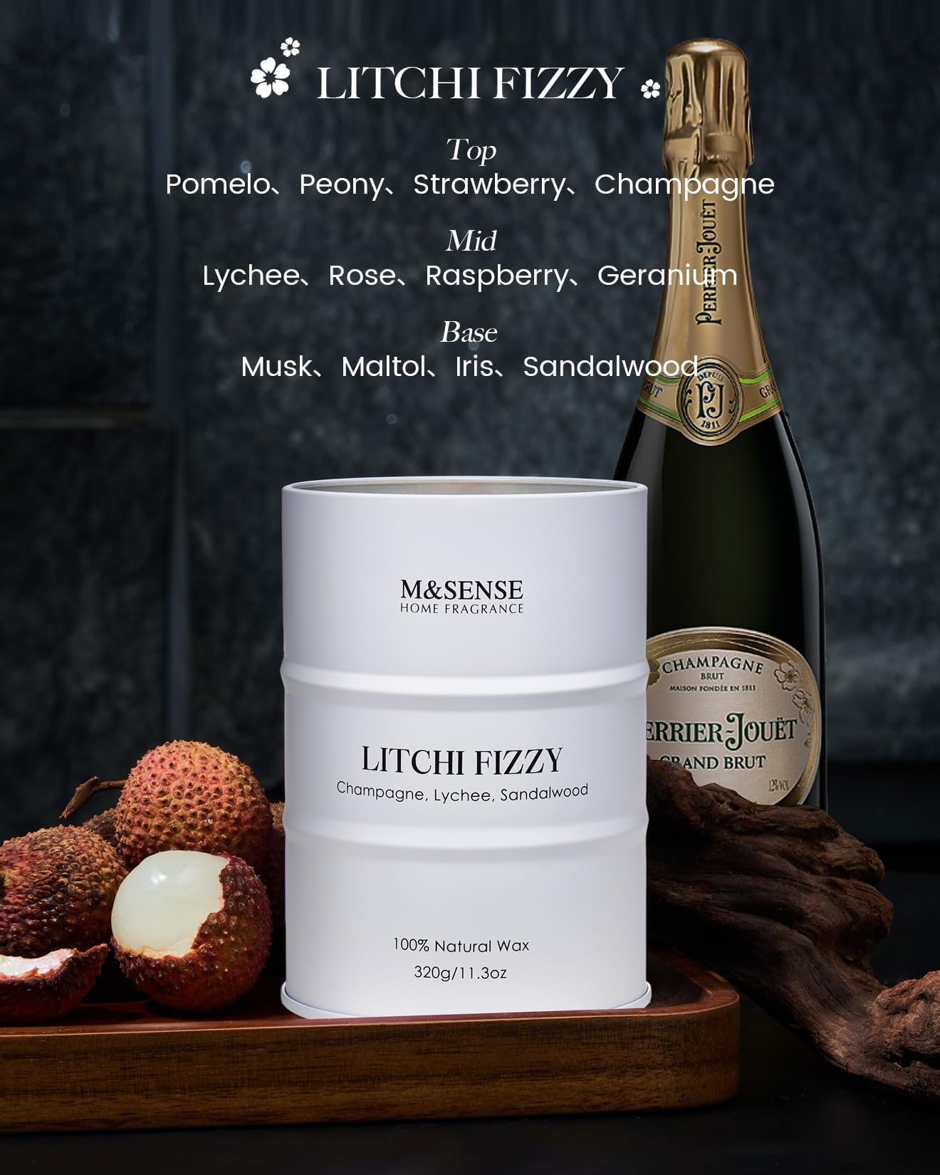 M&SENSE Bougie Litchi Fizzy dans l étui métallique, look premium