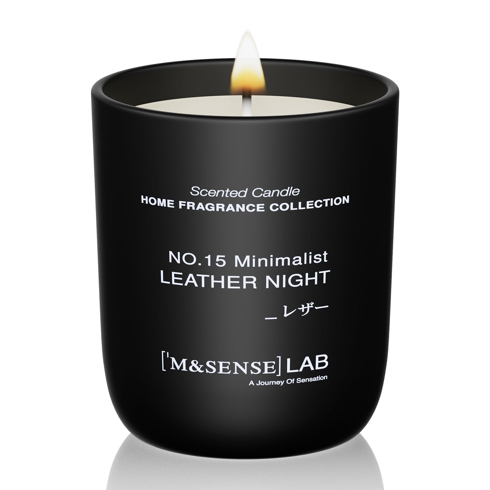 Bougie M&SENSE au soja naturelle – verre frosted matte minimaliste pour lumière douce et élégante.