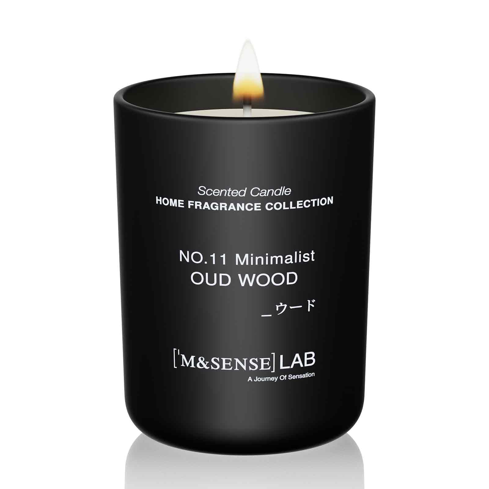 Bougie M&SENSE Oud Wood, parfum durable pour une ambiance chaleureuse.
