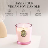 Bougie M&SENSE, verre transparent, lueur douce pour salon ou bureau.