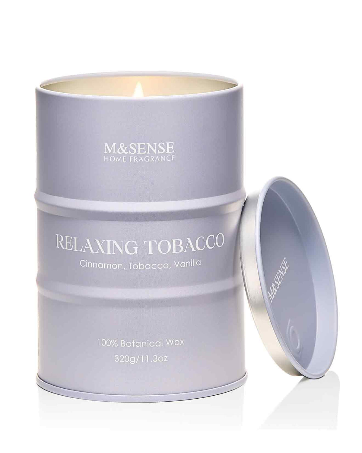 Bougie tabac M&SENSE, flamme douce pour détente nocturne.