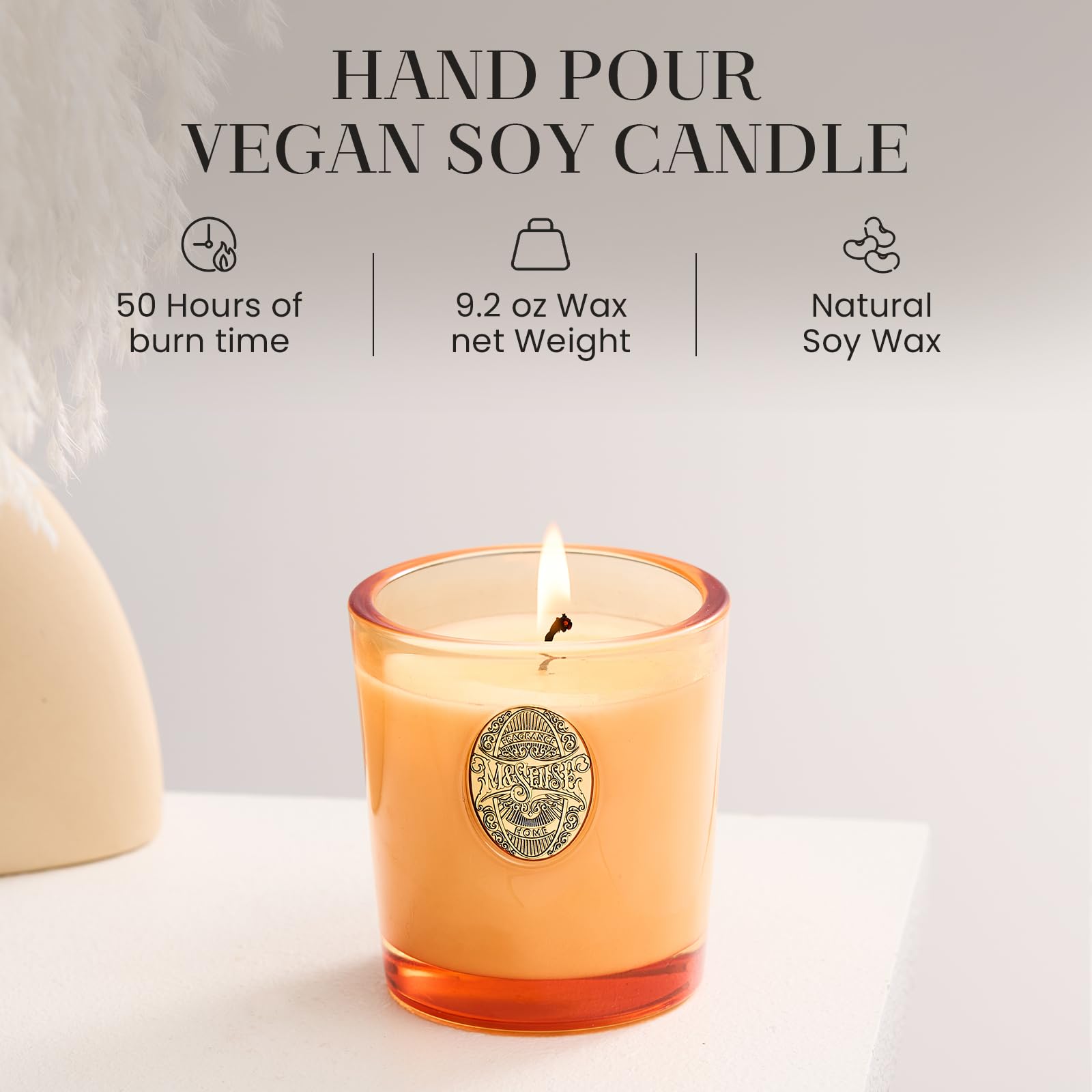 Bougie M&SENSE en verre design, décoration élégante avec parfum basilic gingembre orange