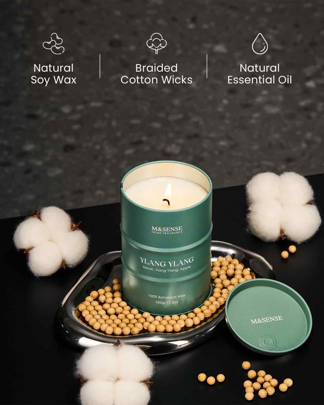 M&SENSE Ylang Ylang, bougie parfumée durable idéale pour les soirées détente.
