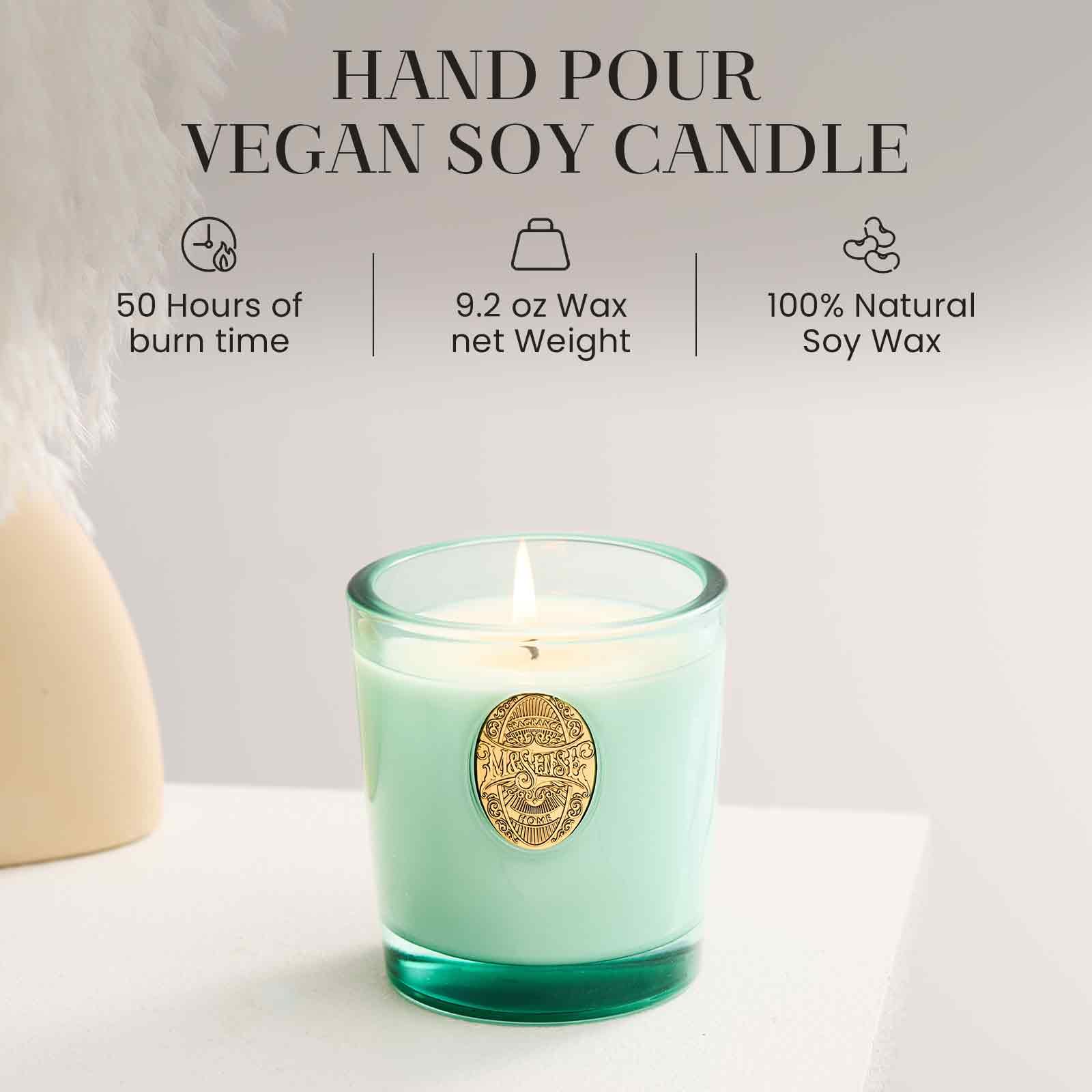 M&SENSE eucalyptus menthe, mèche coton sans plomb et combustion régulière.