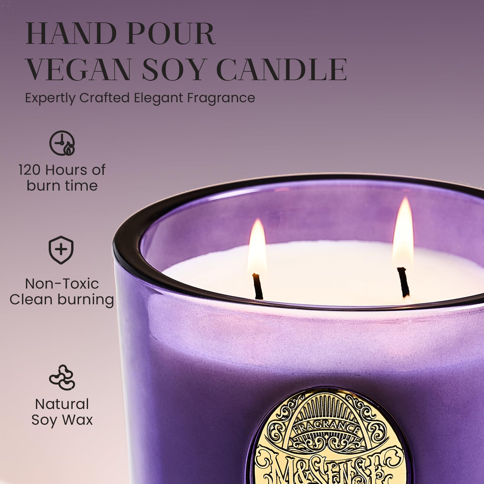 M&SENSE Lavande-Citronnelle bougie soja deux meches, ambiance relaxante ideale.