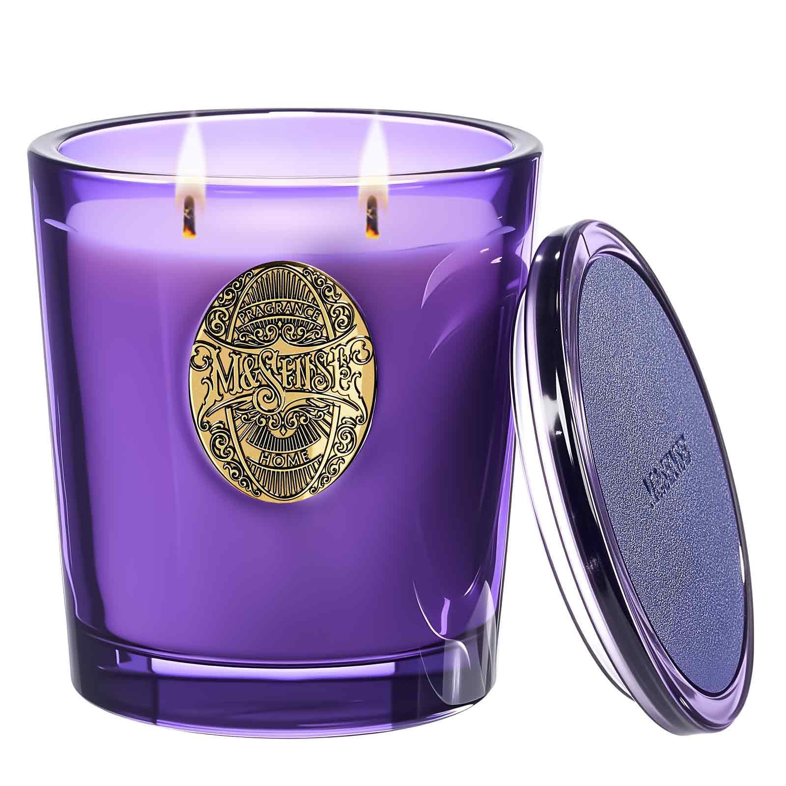 M&SENSE Lavande-Citronnelle bougie soja deux meches grand format, combustion lente et parfum durable.