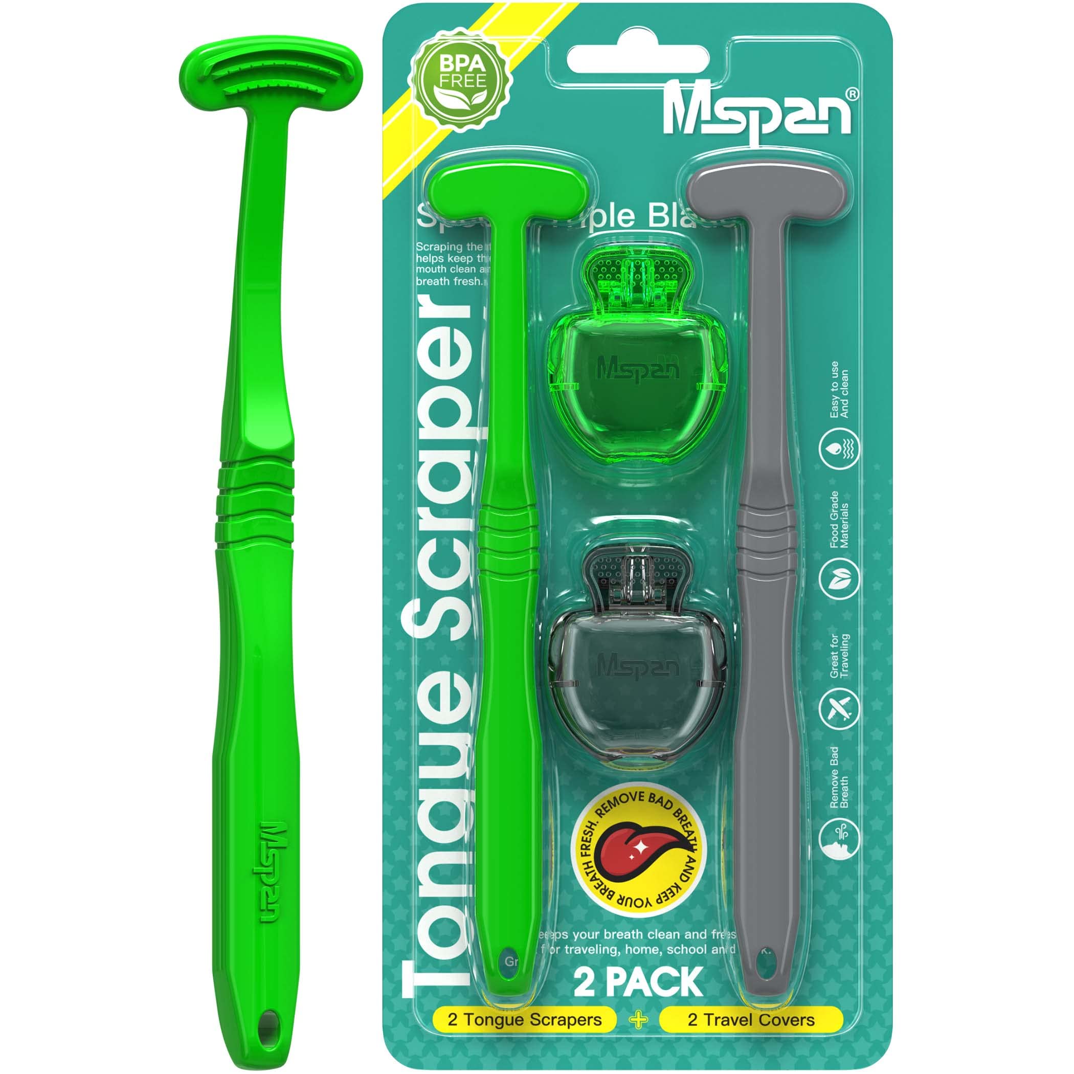 Racleur de langue Mspan avec étui plastique, pratique pour le voyage et l'hygiène