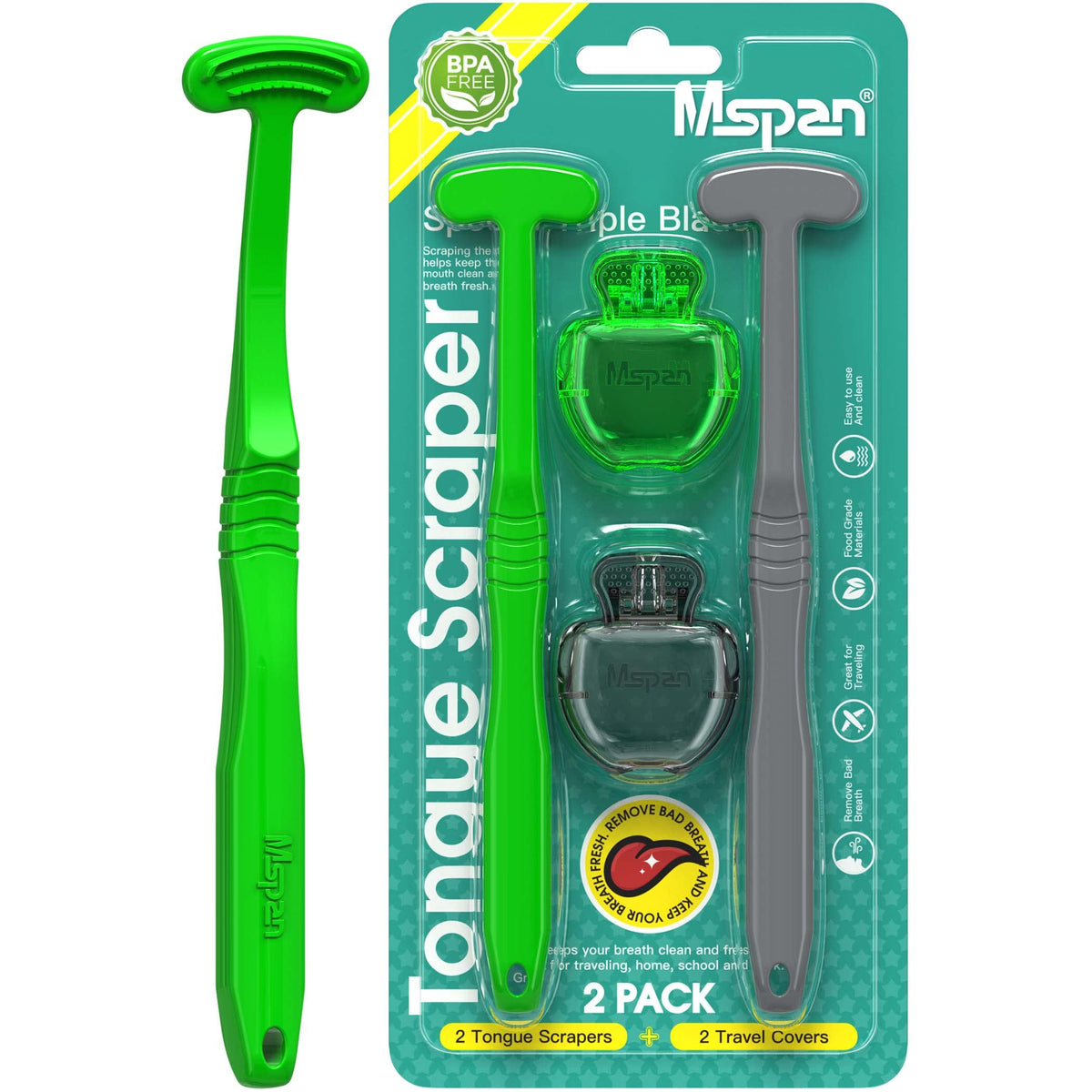 Racleur de langue Mspan avec étui plastique, pratique pour le voyage et l'hygiène