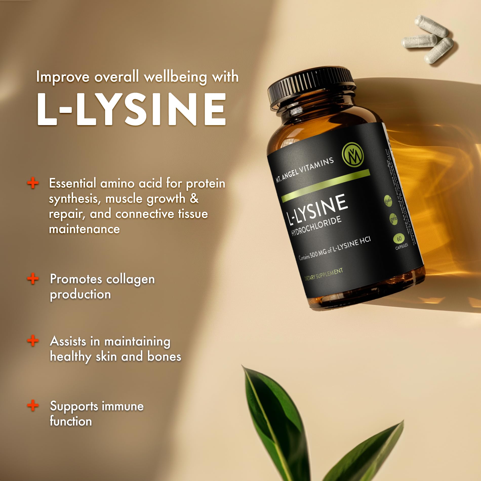 Mt. Angel L-Lysine 500 mg, emballage recyclable – choix durable et pratique