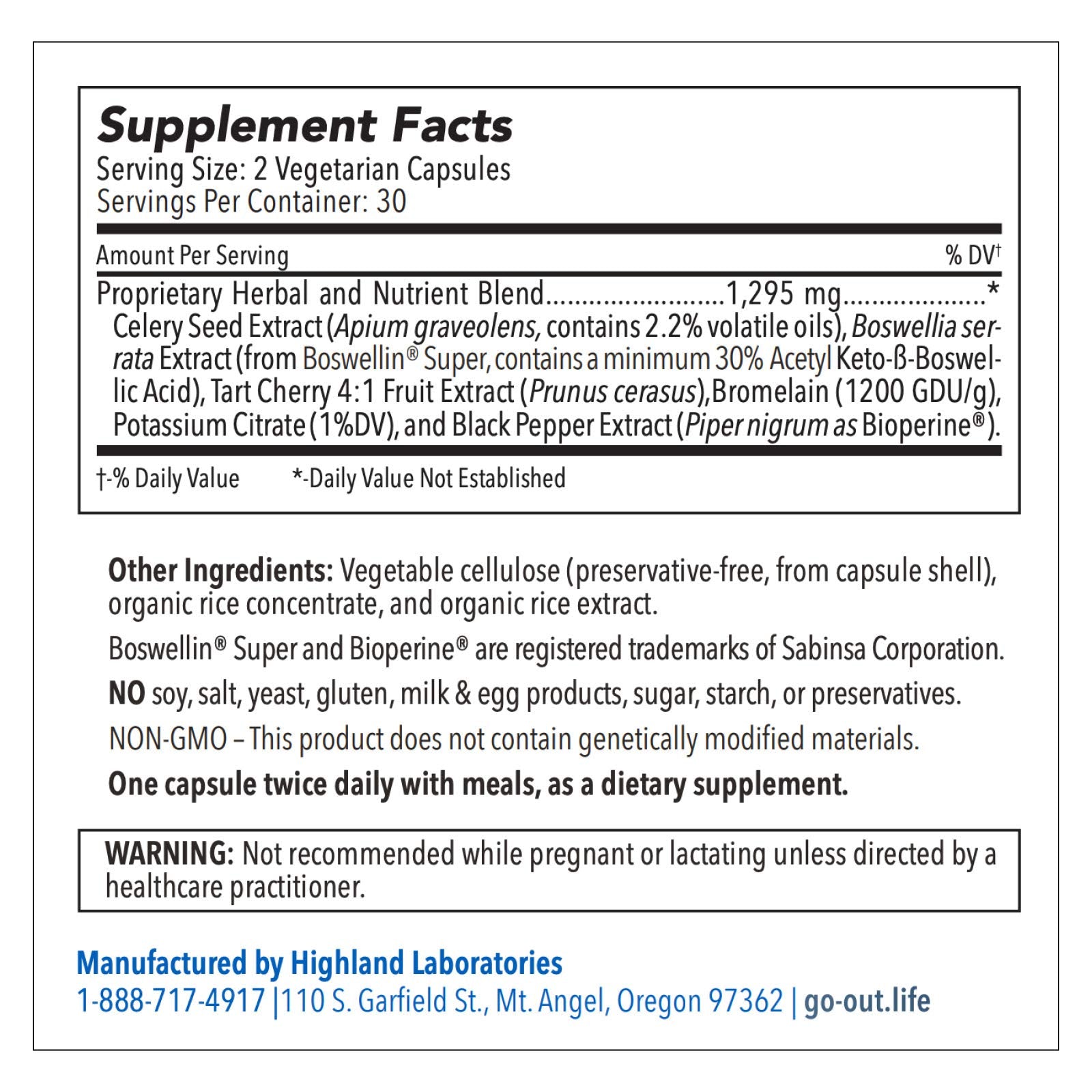 Mt. Angel Vitamins Go Out confort des articulations au quotidien.