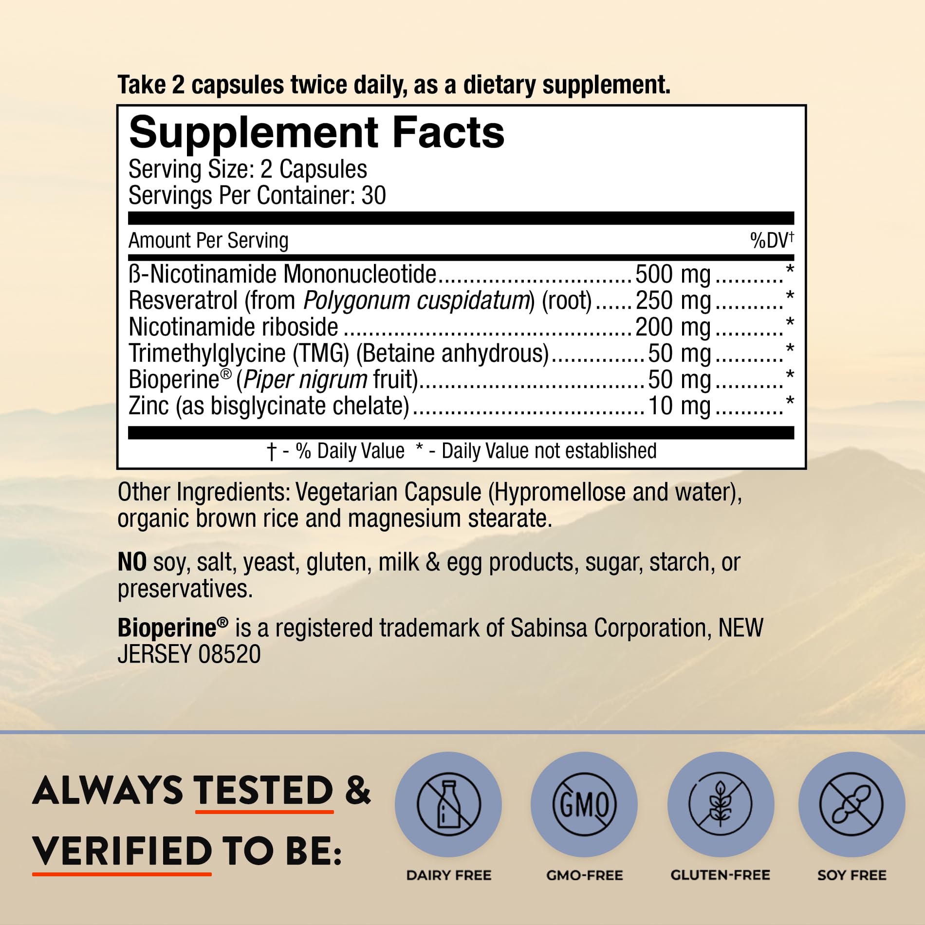 Gélules Mt. Angel Vitamins NMN NR, format pratique pour routine quotidienne.