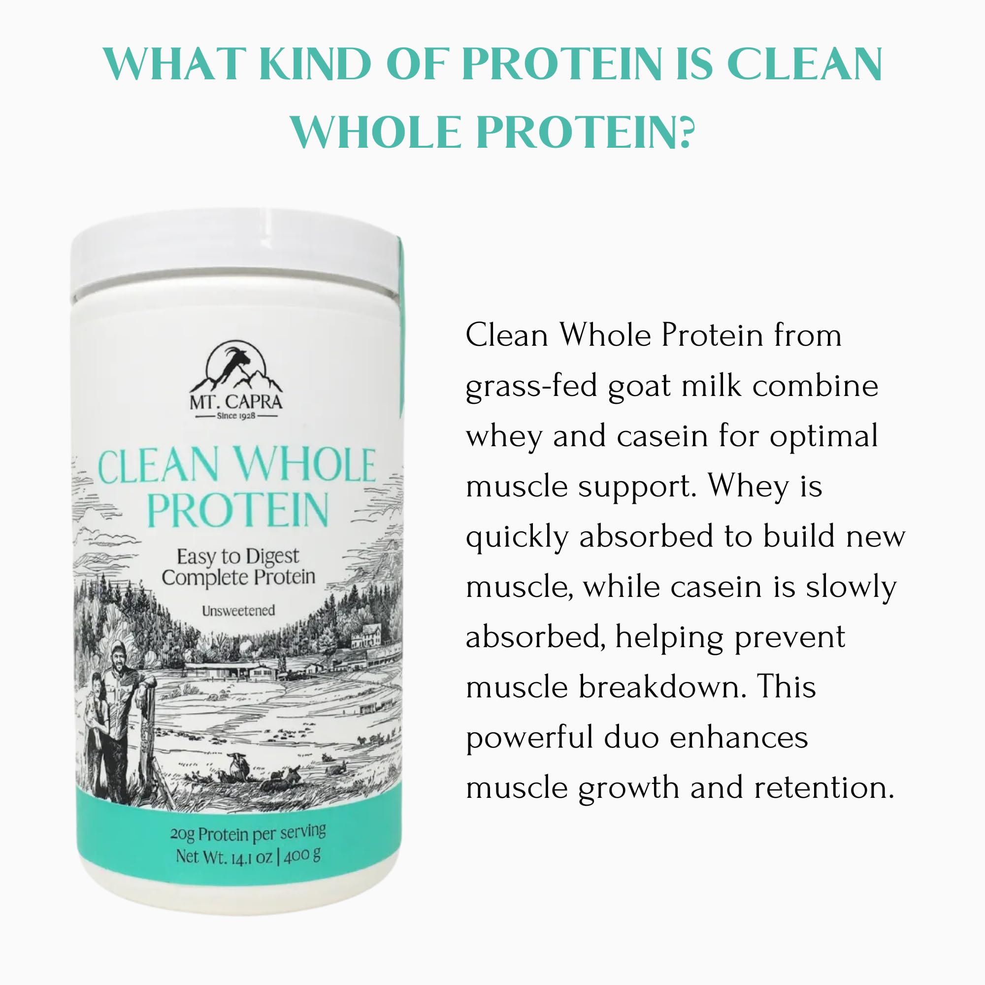 Mt Capra Protéine sans aromes, composition pure et simple.