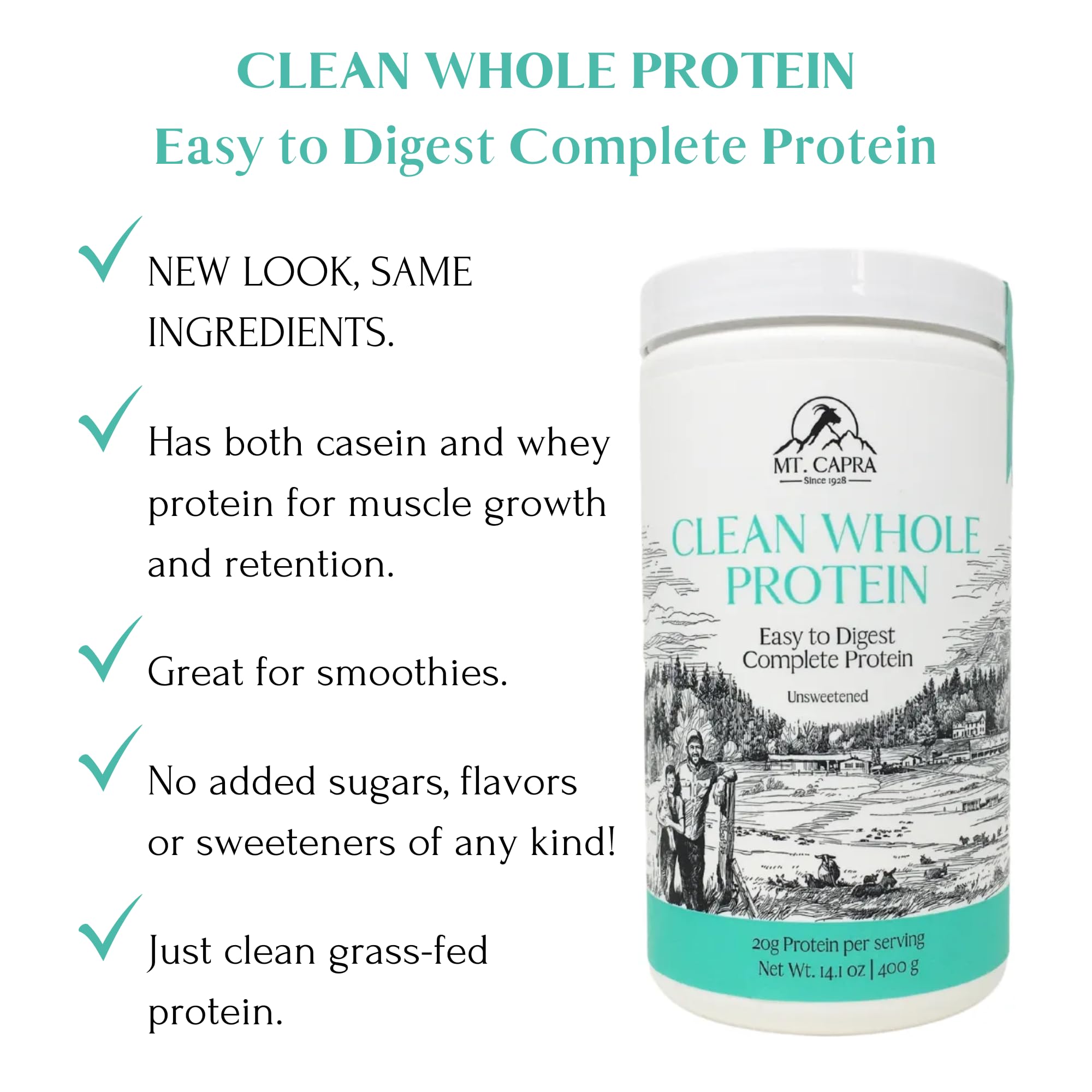 Mt Capra Protéine smoothie fruits, idéal pour petit dejeuner sain.
