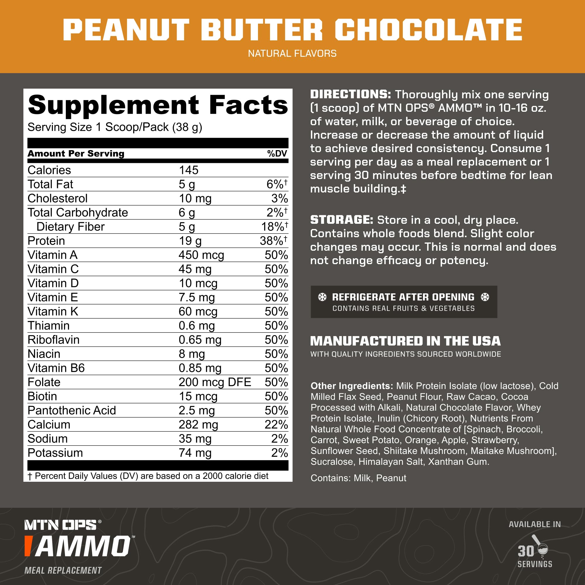 MTN OPS Ammo ingrédients: fruits et légumes réels pour nutrition quotidienne