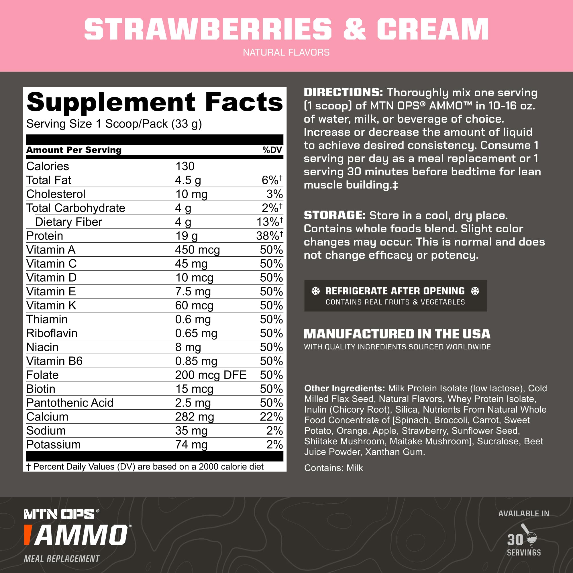 MTN OPS Ammo: fruits et légumes réels pour nutriments essentiels.