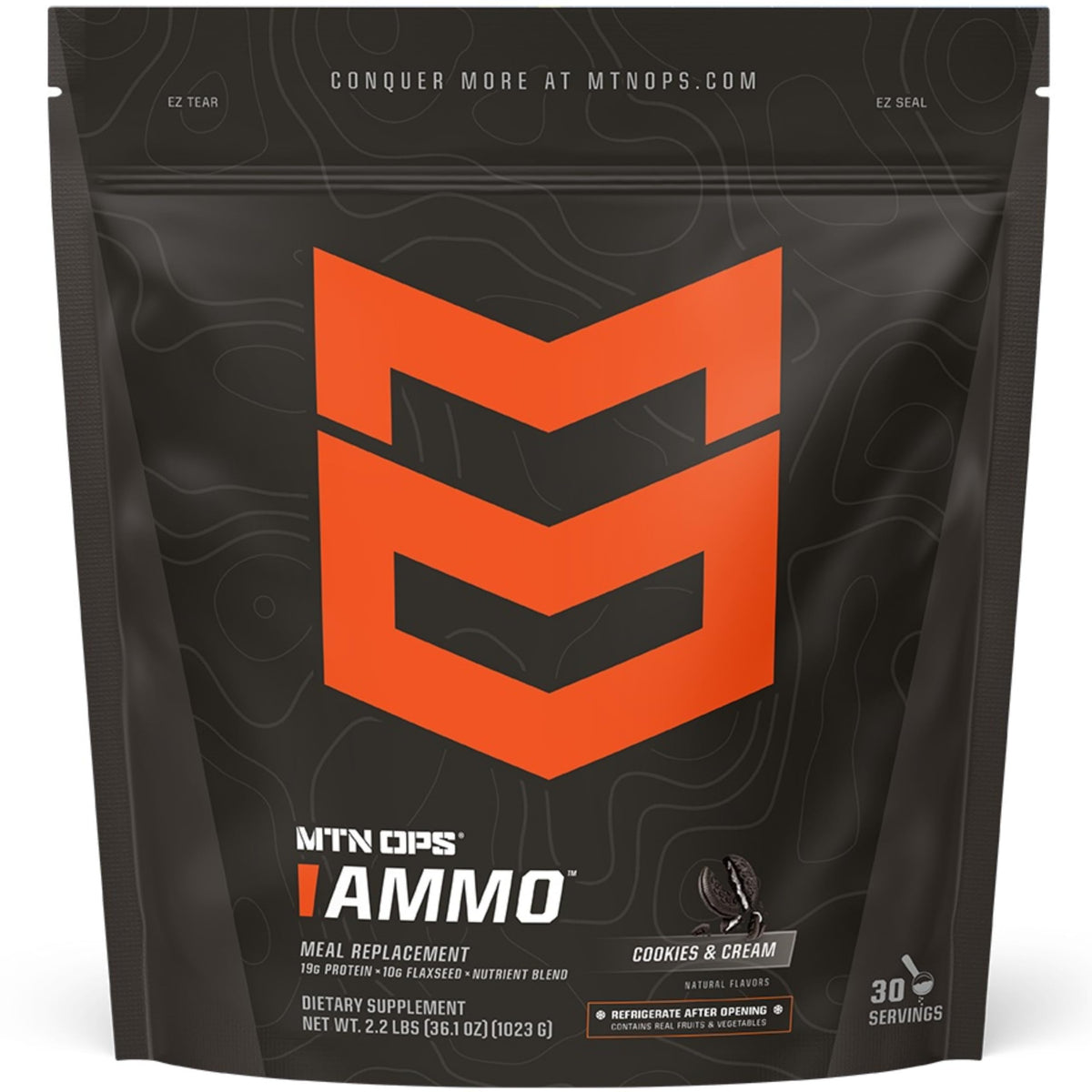 MTN OPS Ammo – remplacement repas protéine 19 g pour énergie soutenue et satiété.