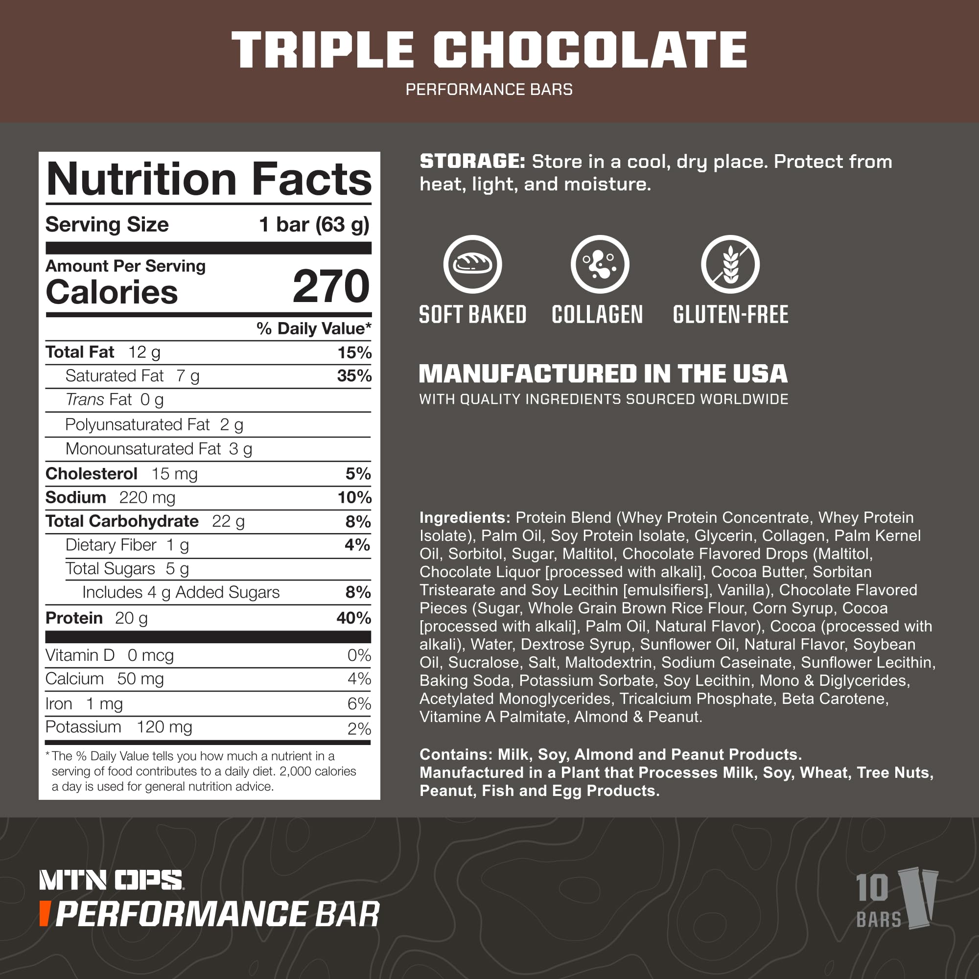 Barre MTN OPS protéine triple chocolat mudslide texture cremeuse, parfaite pause post-entraînement.