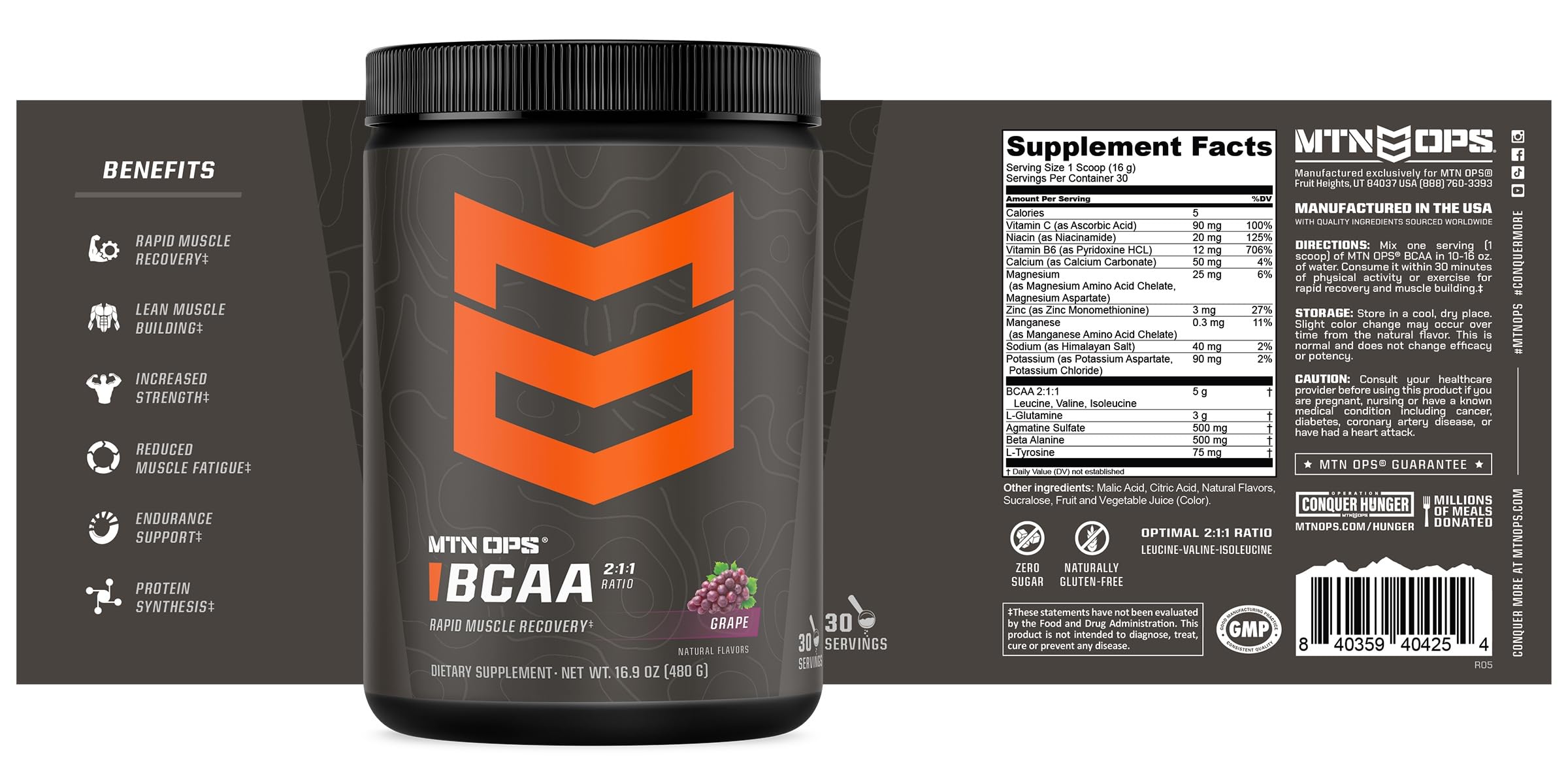 MTN OPS BCAA poudre fabrication USA pour qualité et traçabilité.