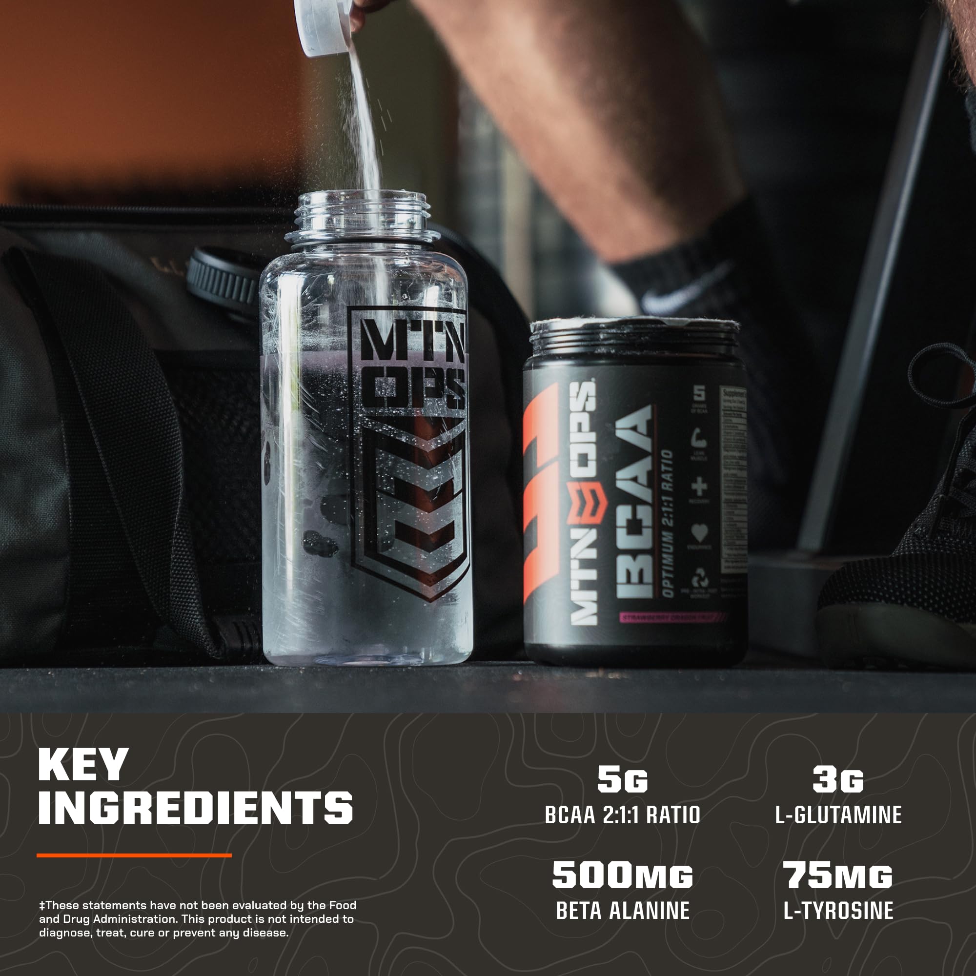 MTN OPS BCAA poudre avec électrolytes pour l'hydratation et la performance.