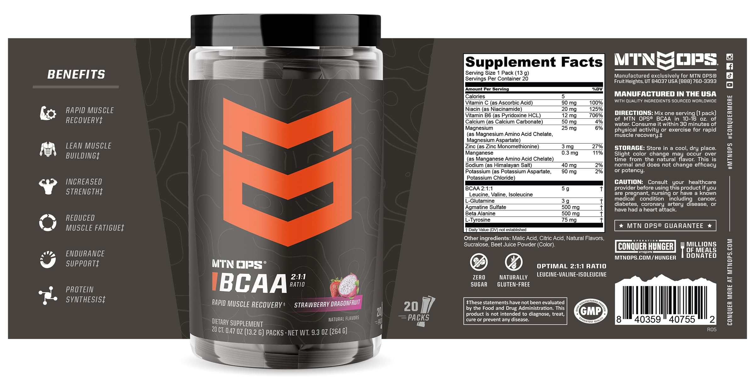 MTN OPS BCAA poudre arôme Fraise-Dragonfruit, boisson agréable