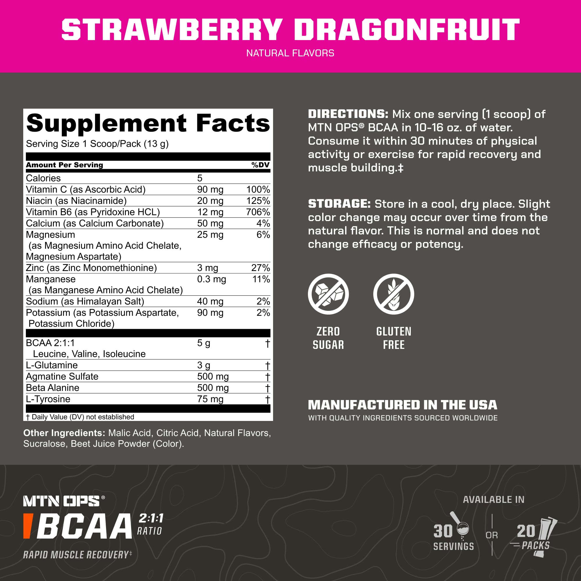 MTN OPS BCAA poudre mélange avec électrolytes pour l'hydratation