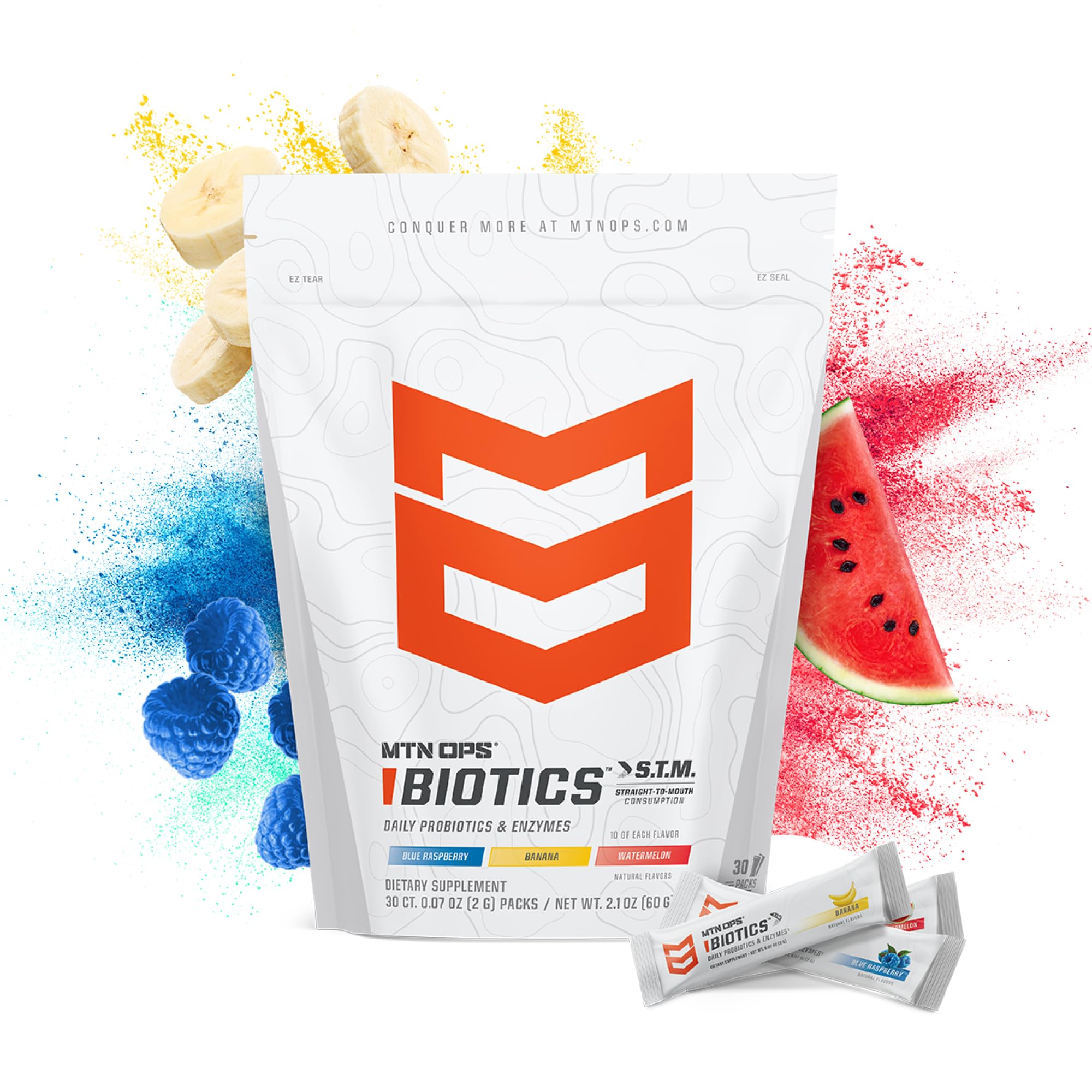 MTN OPS Biotics STM – sachet pratique pour un soutien digestif à emporter.