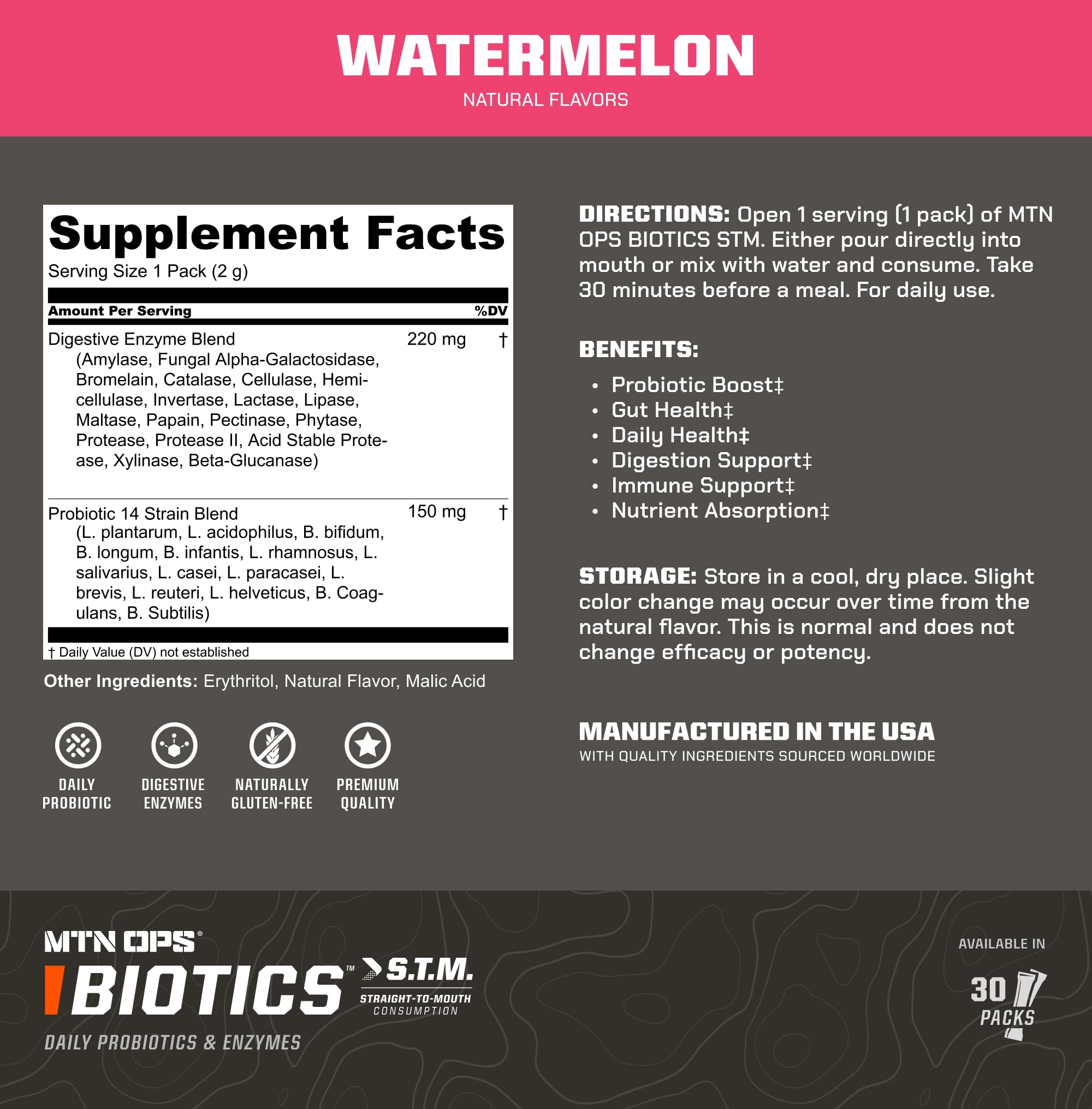 MTN OPS Biotics STM – goût Banane pour une prise agréable et naturelle.