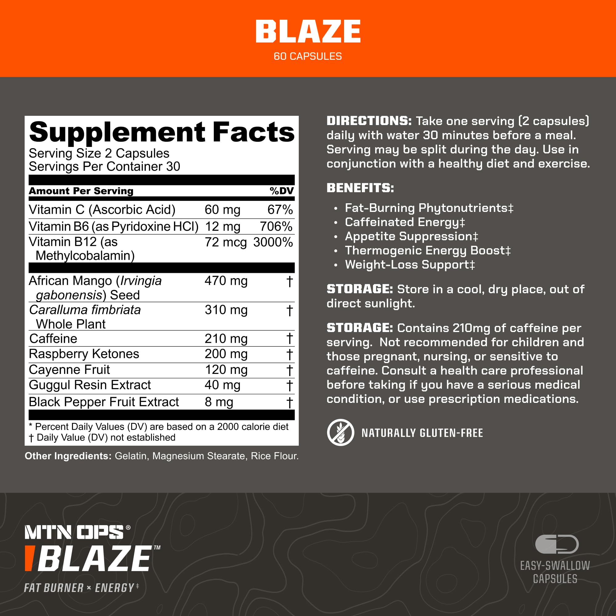 Capsules MTN OPS Blaze, soutien métabolique et énergie avant l entraînement.
