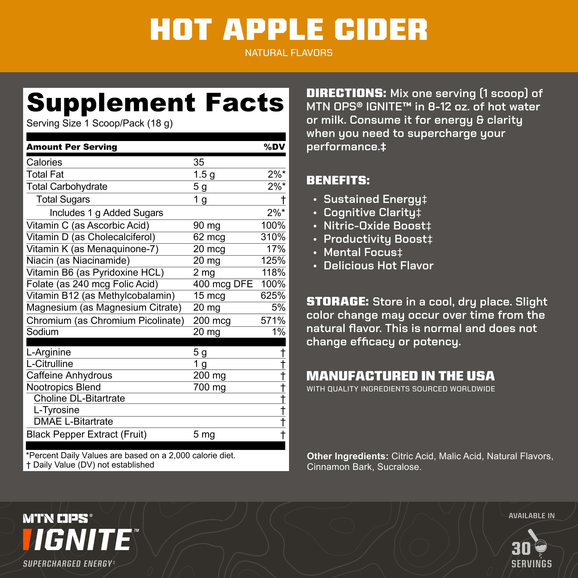 MTN OPS Hot Ignite dans un verre, démarrage rapide avant activité.