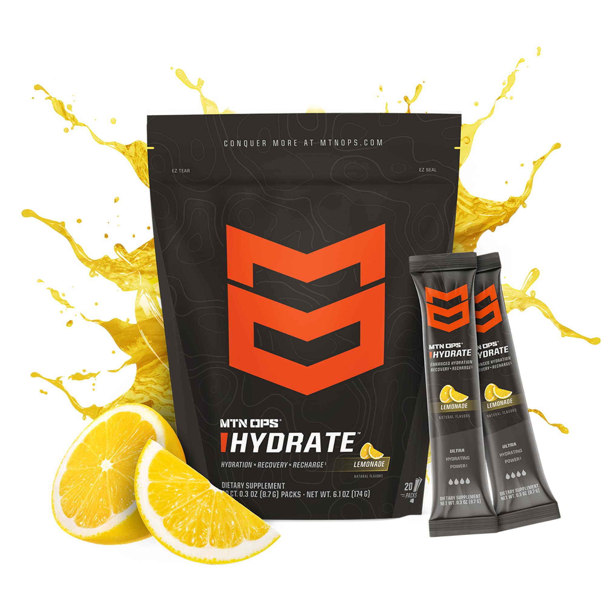 MTN OPS Hydrate – boîte de 20 sachets pour hydratation en déplacement.