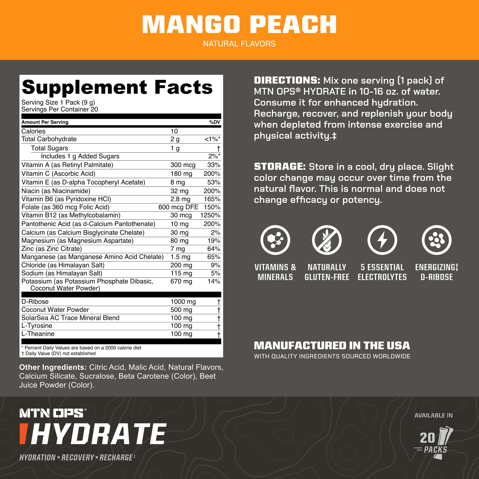 MTN OPS Hydrate: dispersion rapide dans l eau avec électrolytes mangue-pêche