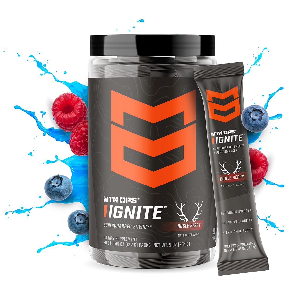 Doseur MTN OPS Ignite, poudre prête à mélanger pour un boost rapide.