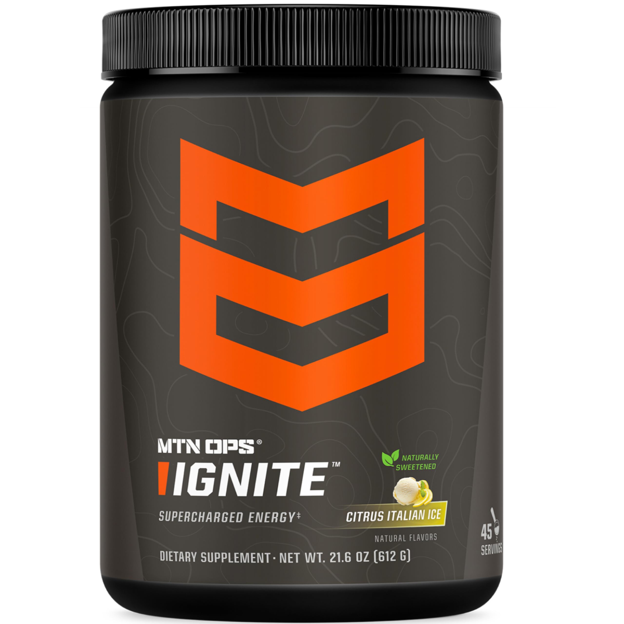 MTN OPS Ignite poudre énergie goût citrus glace italienne, rafraîchissante et sans sucre.
