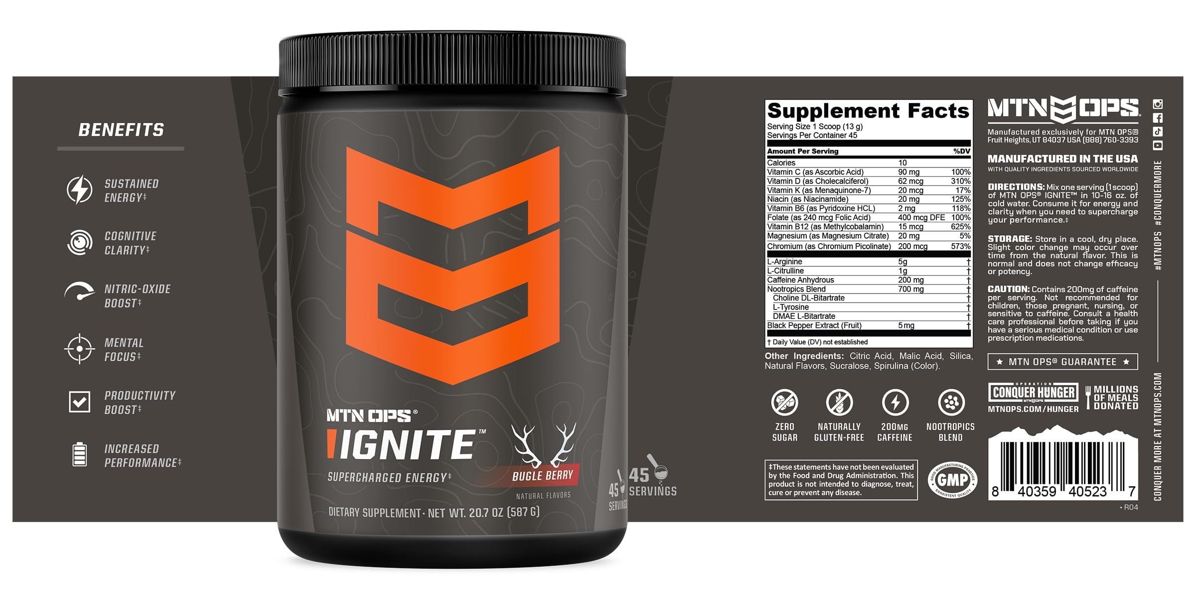 MTN OPS Ignite hydrate et stimule avant activité physique.