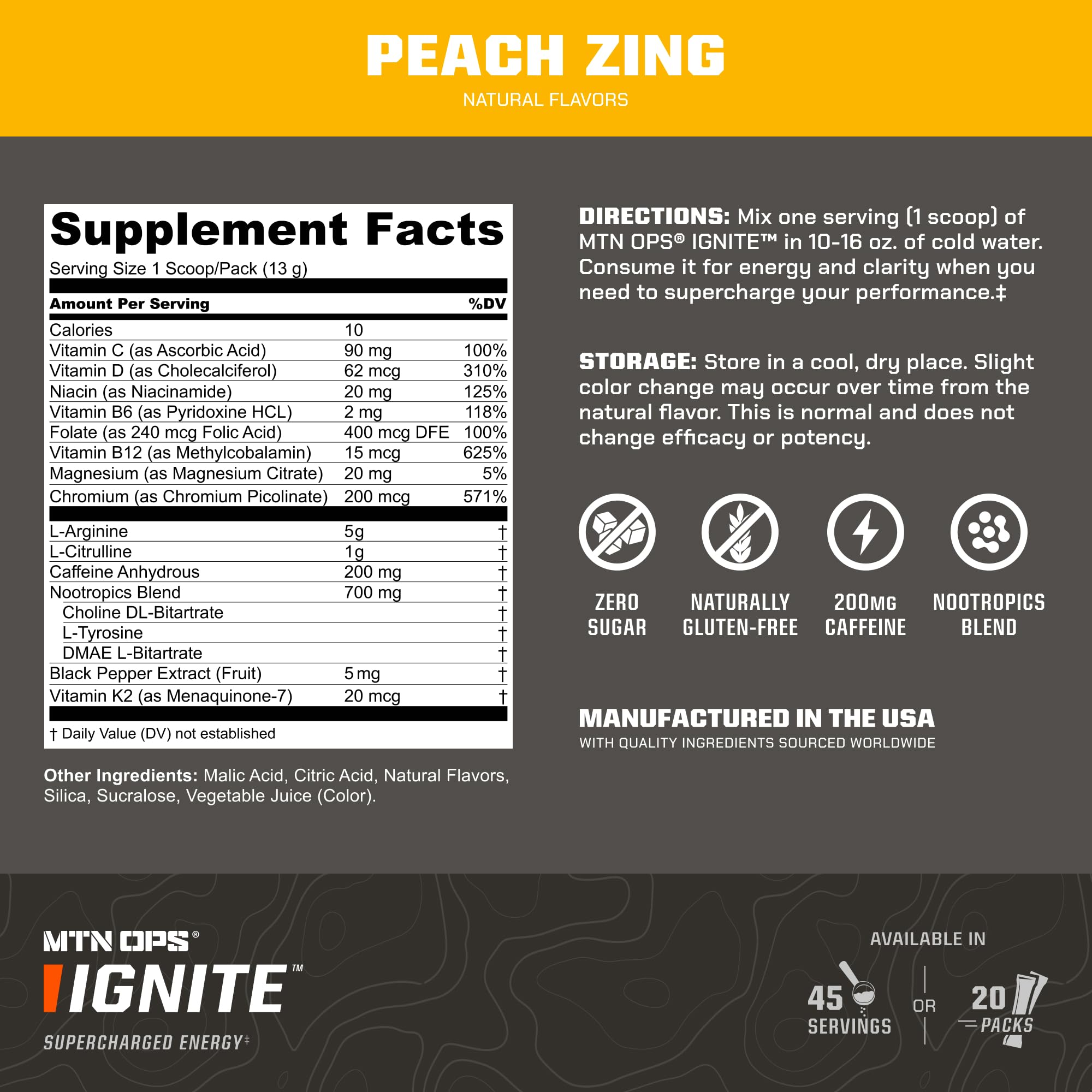MTN OPS Ignite saveur pêche-zing, goût agréable pendant l’effort
