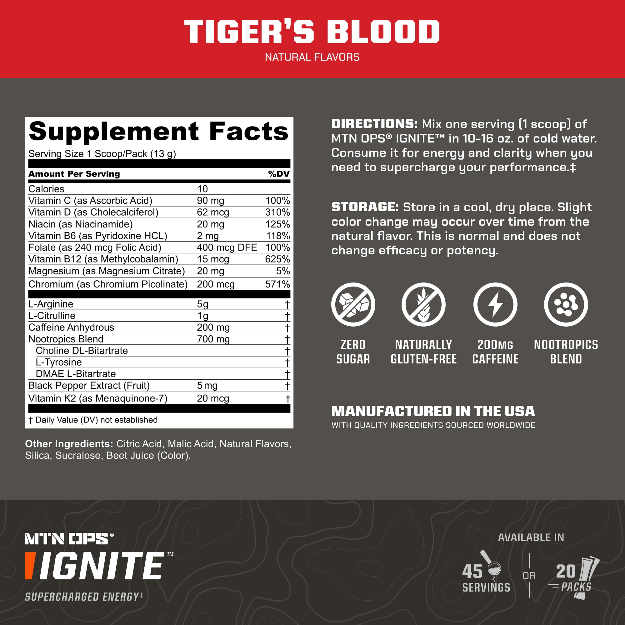 MTN OPS Ignite Trail poudre Sang du Tigre, saveur intense
